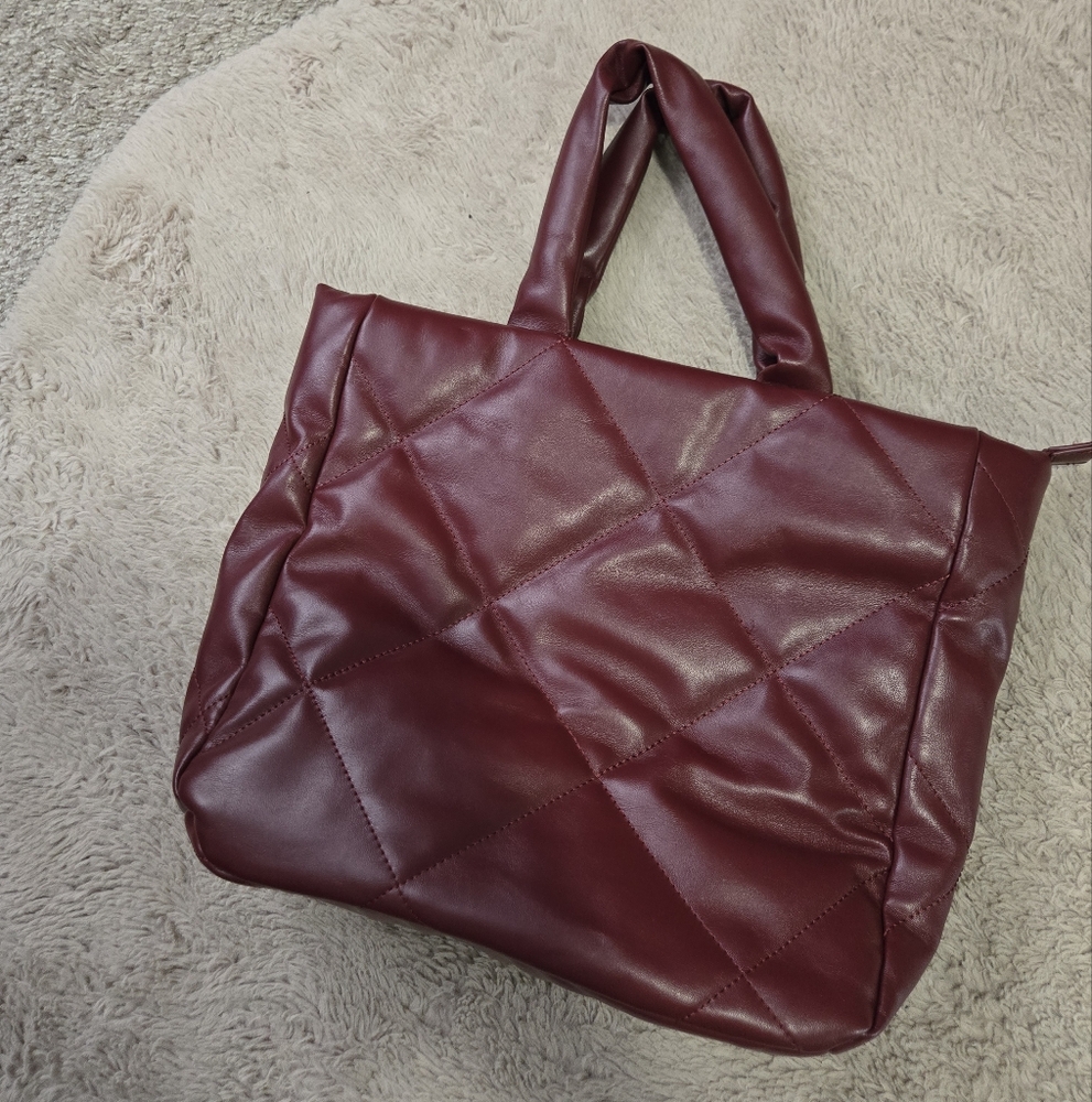 Elegant Burgundy Quilted Tote Bag